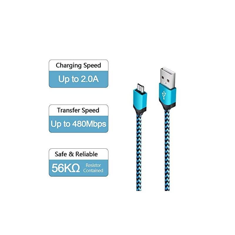 Plug Android Charger Cable 6ft 2 Port Multi Wall Charger 21A Travel Phone Adapter Power Cube and Braided Micro Cord for LG Stylo 3 Plus Samsung Galaxy S7 S6 Edge J3 J7 PS4 Kindle