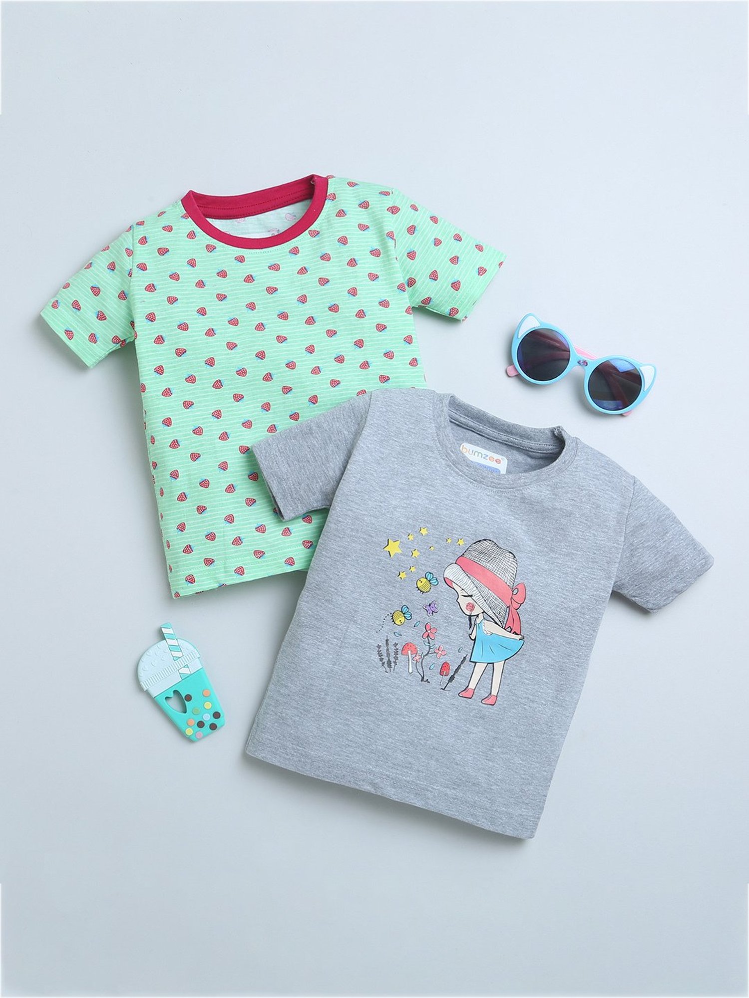 Bumzee Kids Green & Grey Printed T-Shirt (Pack Of 2)
