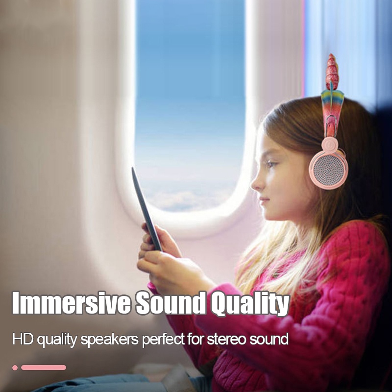 bluetooth Wireless Headphones Stereo HD Dynamic Drivers FM Headset Cute Kid Music Head-Mounted Earphone with Mic-B/Blue