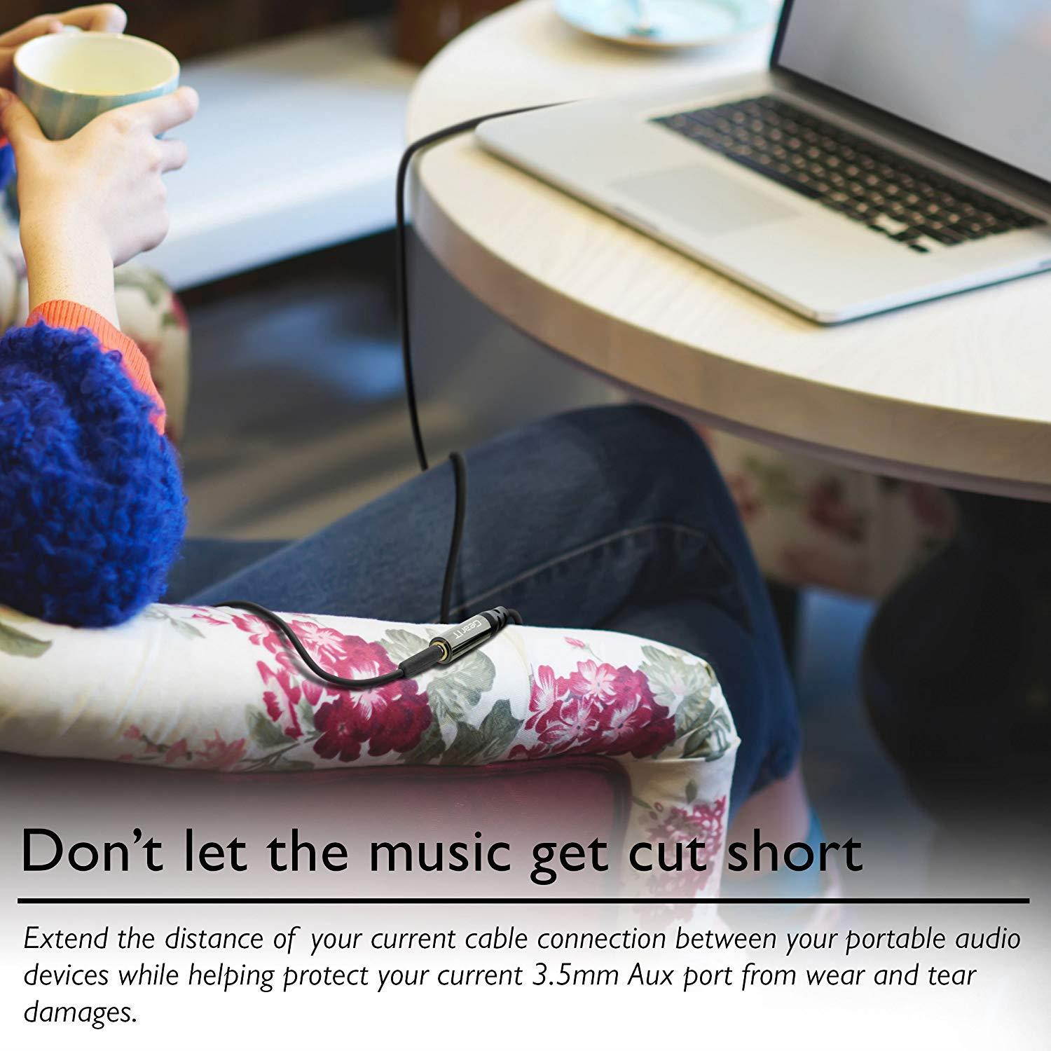 50ft 3.5mm Extension Cable, GearIT Pro Series Preminun Gold Plated 50 Feet 3.5mm Auxiliary Audio Stereo Extension Male to Female Cable, Black