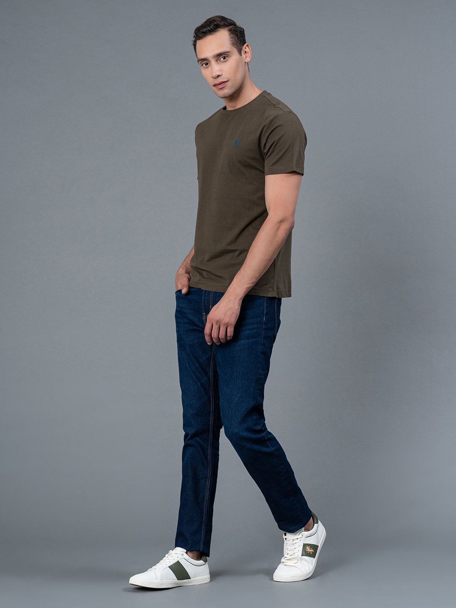 Red Tape Dark Olive Regular Fit Cotton Crew T-Shirt