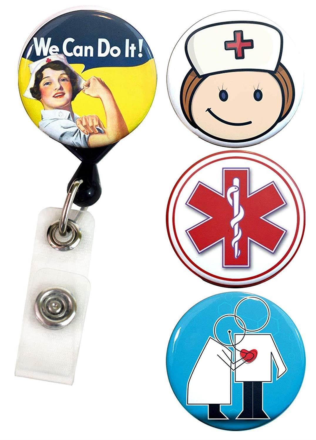 Buttonsmith Nurse Tinker Reel Deluxe Retractable Badge Reel With Belt Clip and Extra-Long 36 inch Standard Duty Cord - Made in the USA, 1 Year Warranty