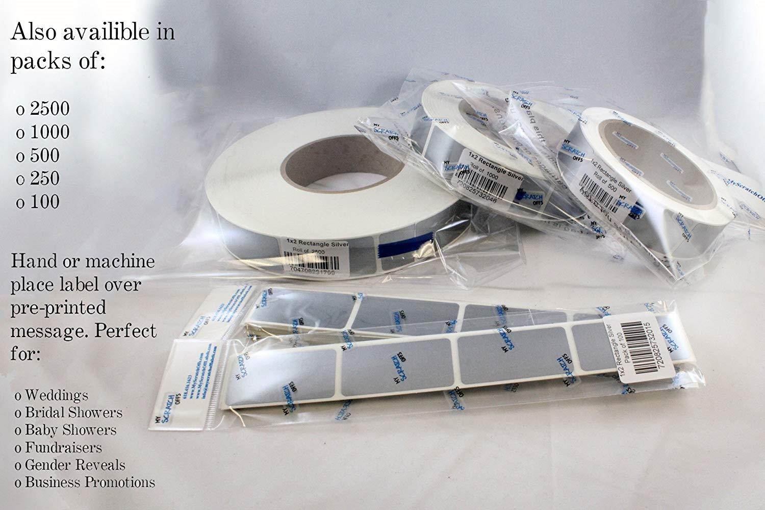 Silver 2" x 1" Rectangle Scratch Off Labels - Qty. Roll of 500 - My Scratch Offs