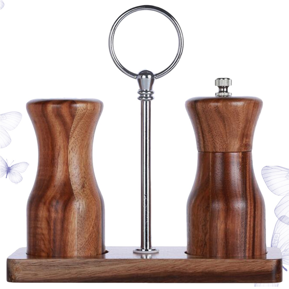1 Set Pepper Grinder with Salt Pot Manual Pepper Mill Wood Bottle Salt Mill Cruet Cooking Grinding Tool (Coffee)