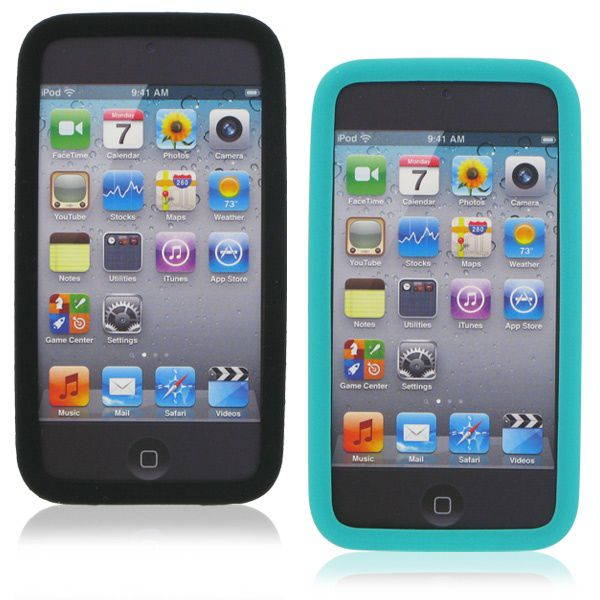 XtremeMac Tuffwrap Silicone Case for iPod Touch 4G (2 PK Black & Turquoise)