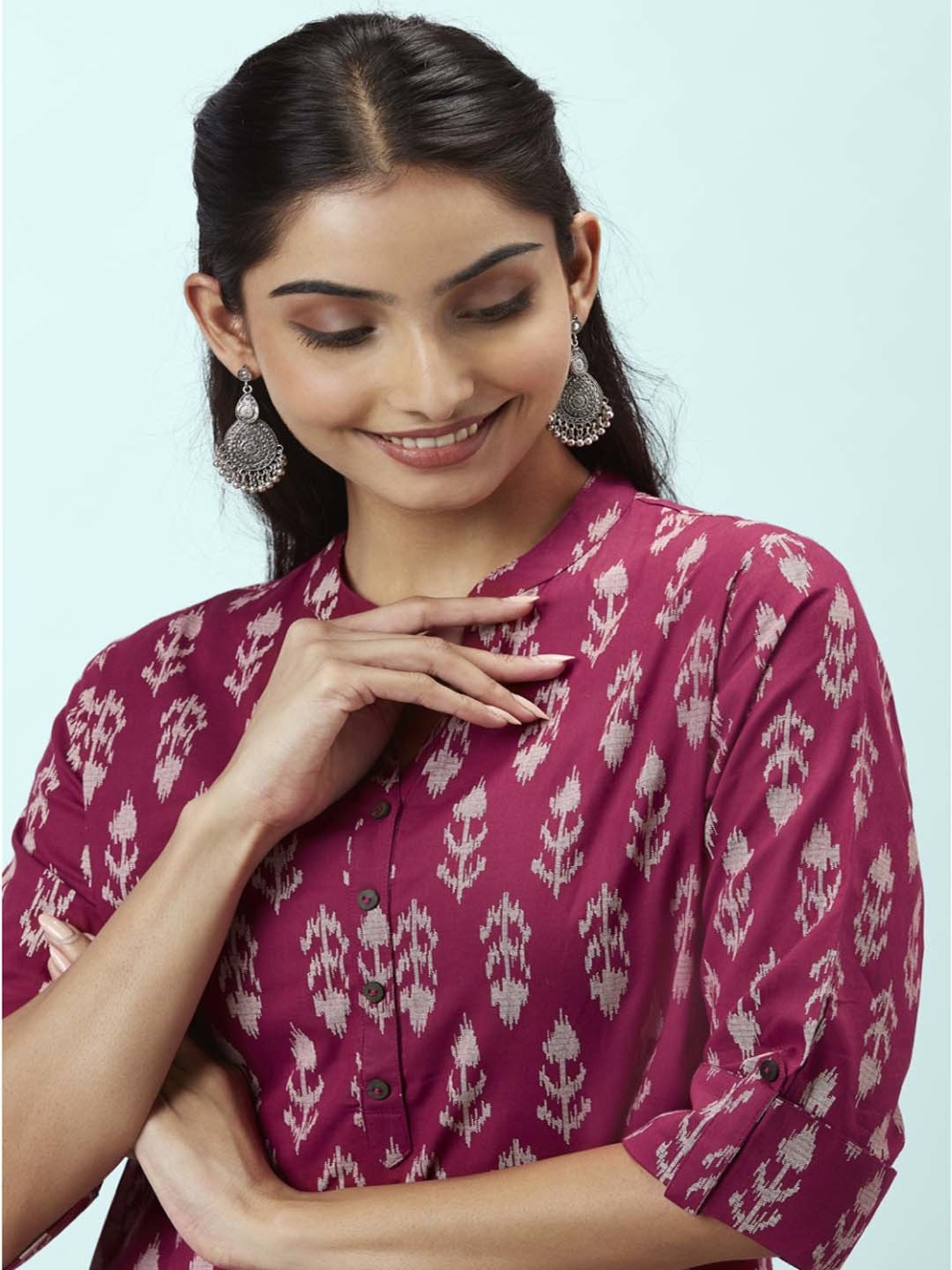 Rangmanch by Pantaloons Wine Cotton Printed Kurta Palazzo Set