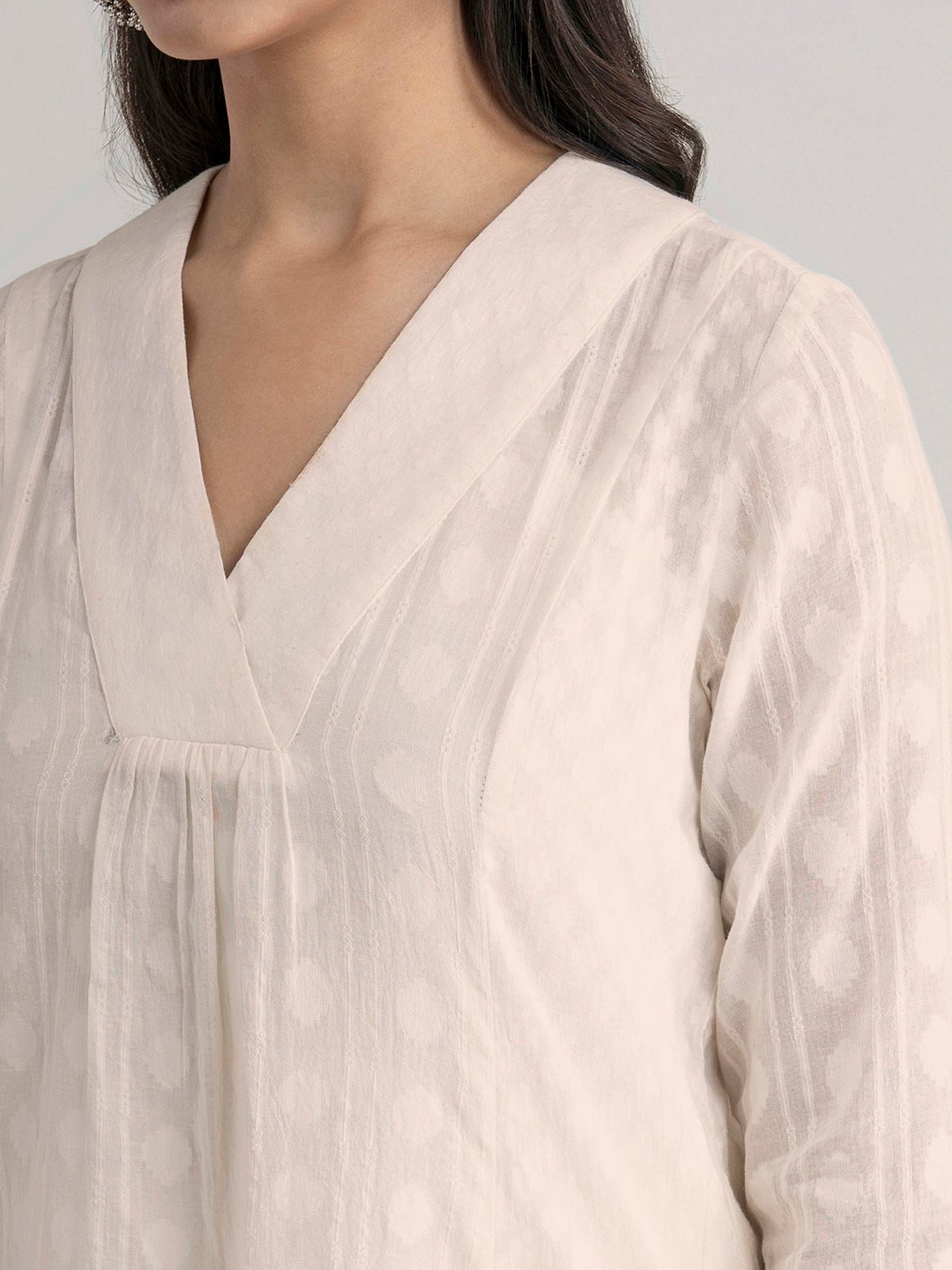 Pink Fort Off-White Cotton Embroidered Kurta Palazzo Set