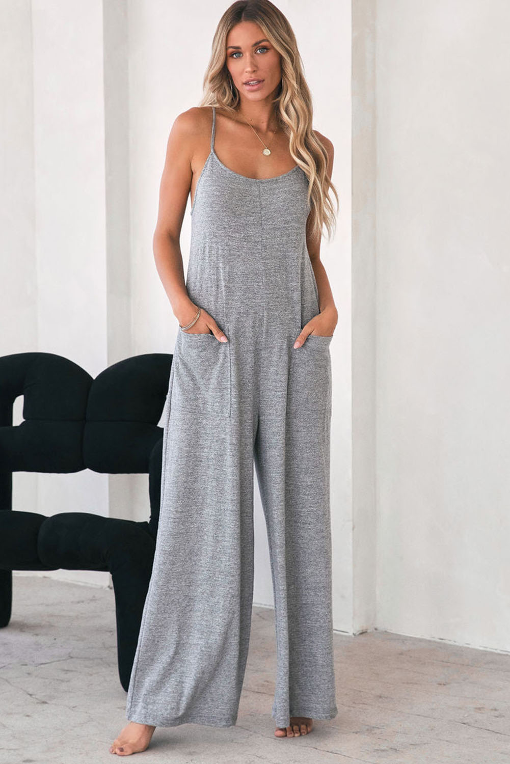 Rose Tan Solid Self Tied Straps Pleated Wide Leg Jumpsuit