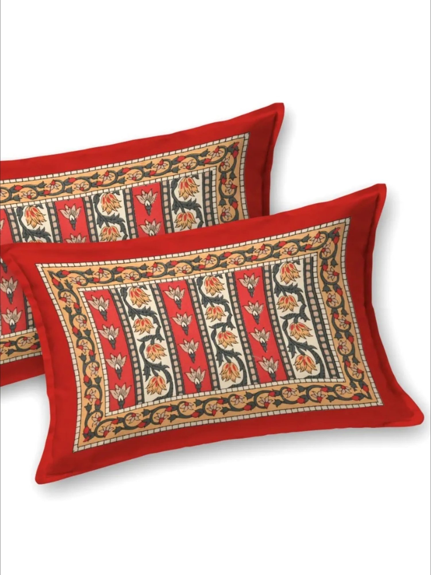 Living Roots Floral Red 300 TC Cotton Bedsheet with 2 Pillow Covers