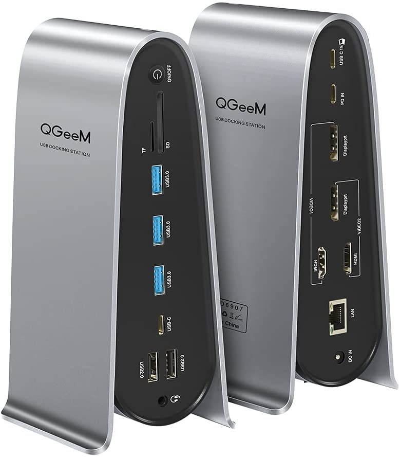 USB C Docking Station, QGeem 17-in-1 USB 3.0 Universal Laptop Docking Station Dual Monitor Hdmi for MacBook/Pro/Air, Type C Windows Laptops,Microsoft Surface Pro 7,USB C Dock