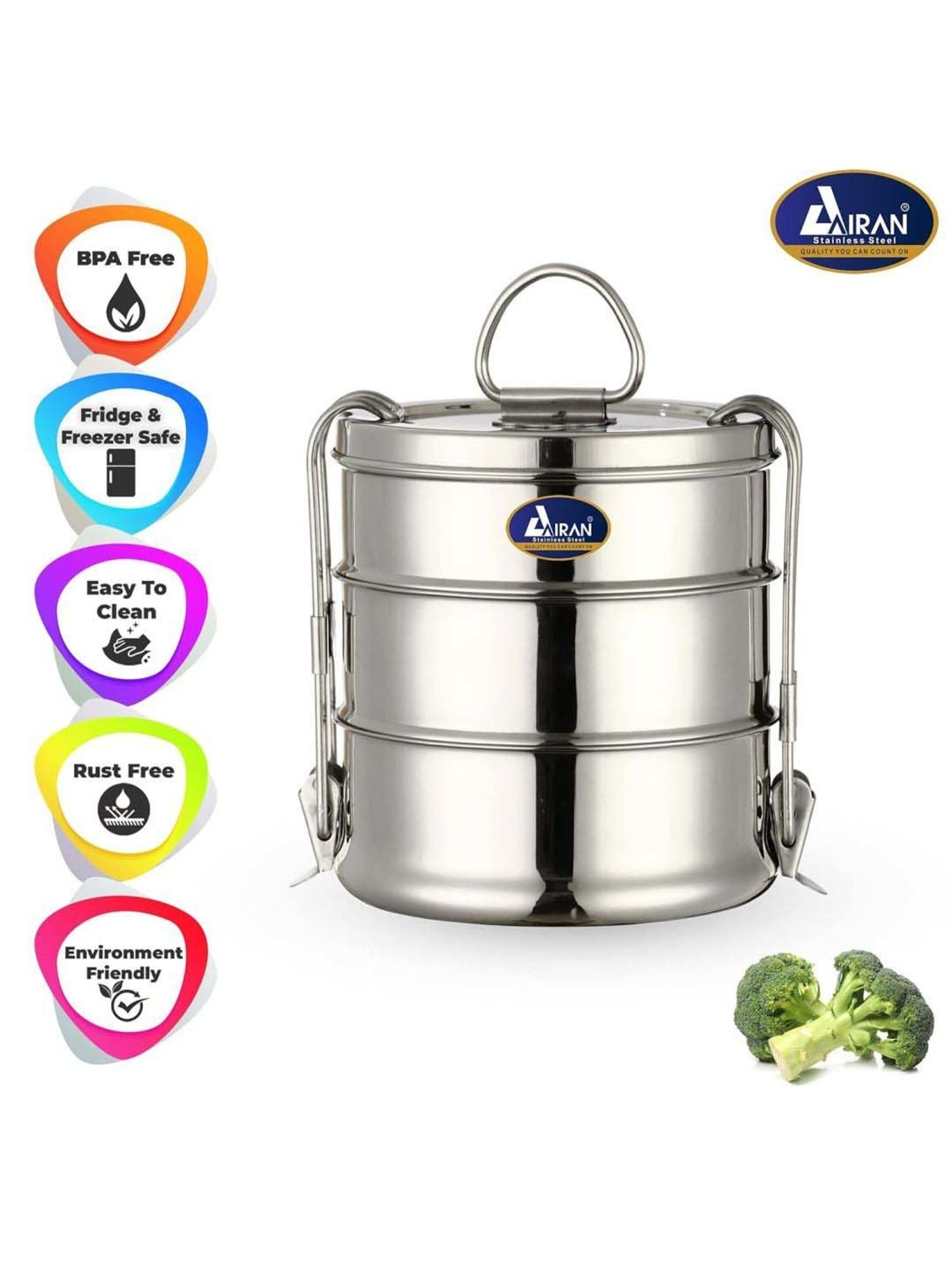 Airan Silver Stainless Steel Travelling Lunch Box Set For Office & School