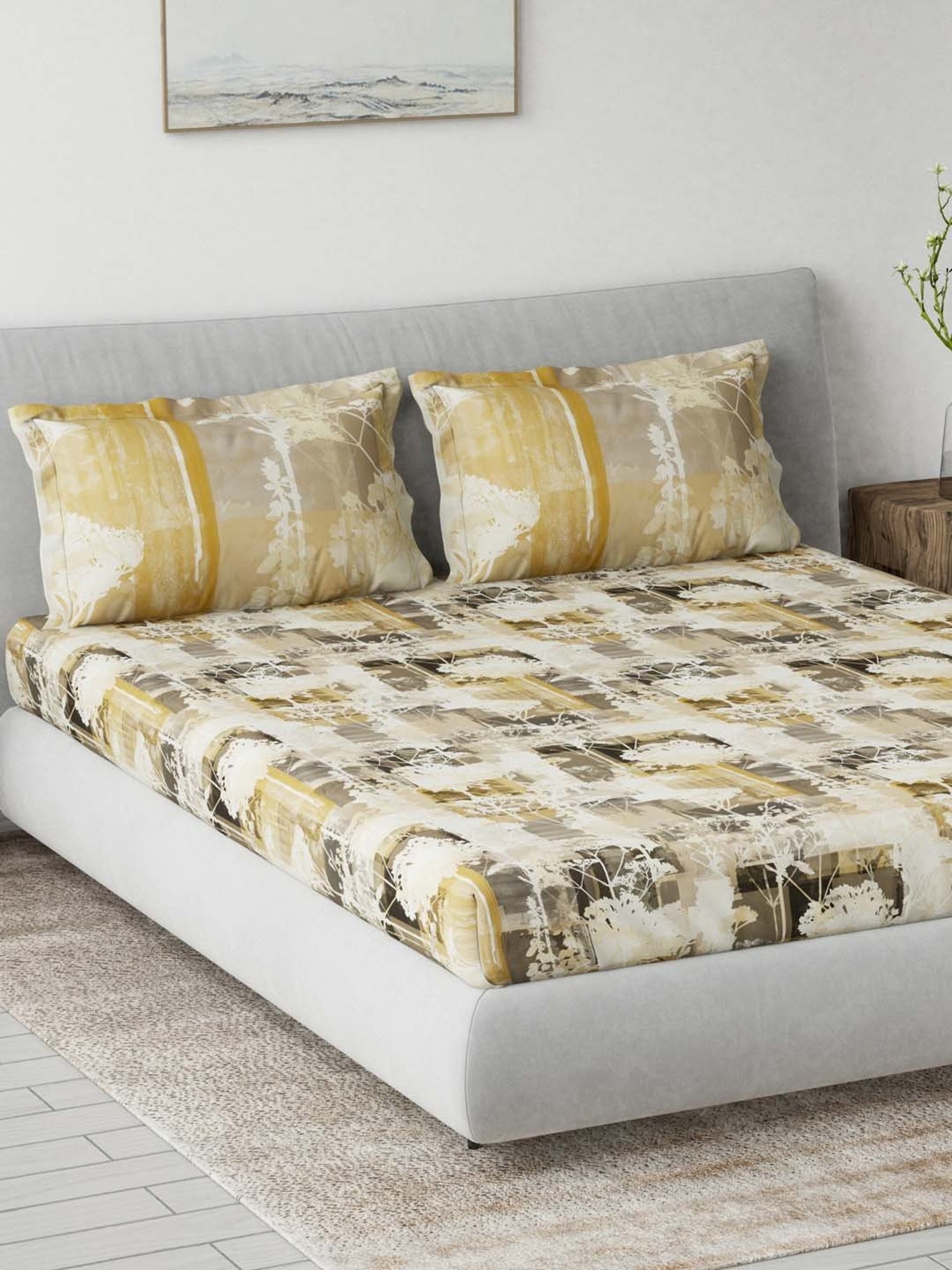 Ddecor Live beautiful Primary Yellow 144 TC Cotton Queen Bedsheet with 2 Pillow Covers