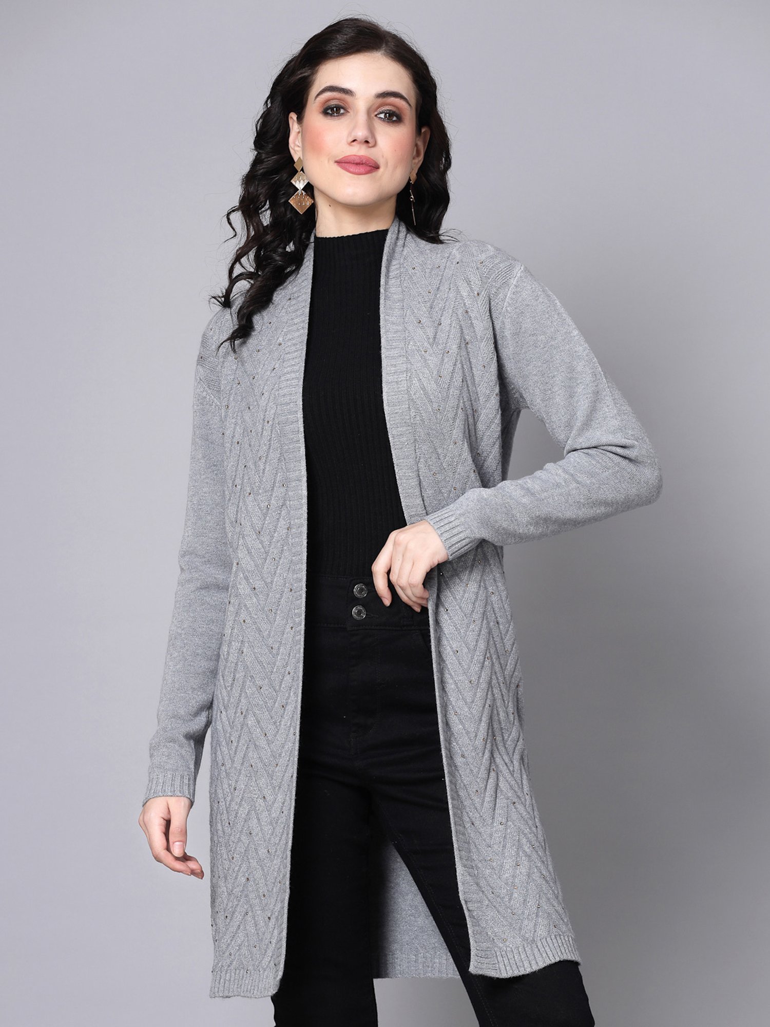Mafadeny Grey Long Shrug