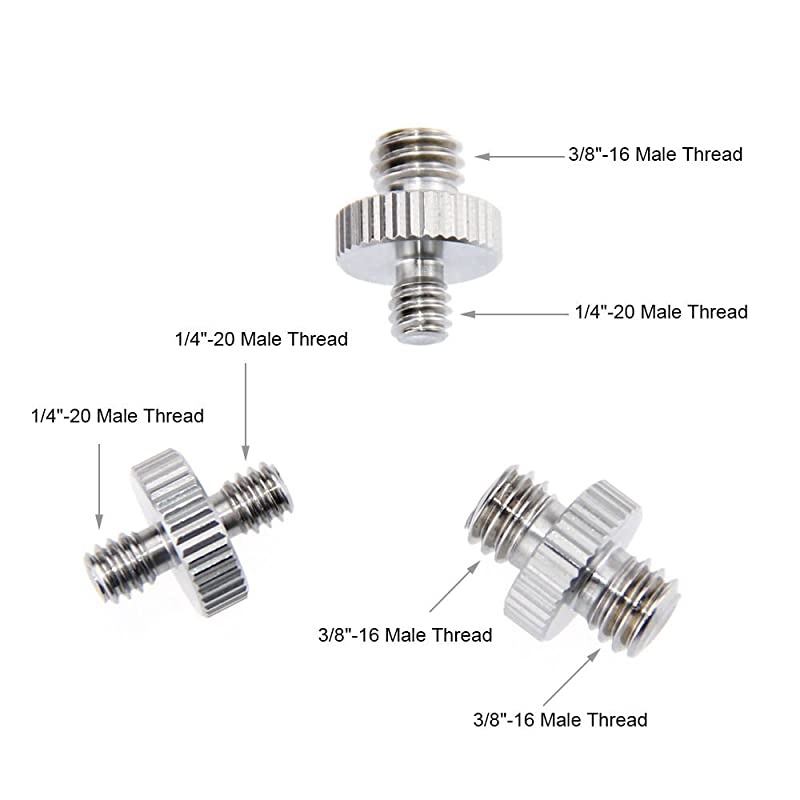 1/4" Male to 1/4" Male & 1/4" Male to 3/8" Male & 3/8" Male to 3/8" Male Thread Screw Adapter for Camera Tripod