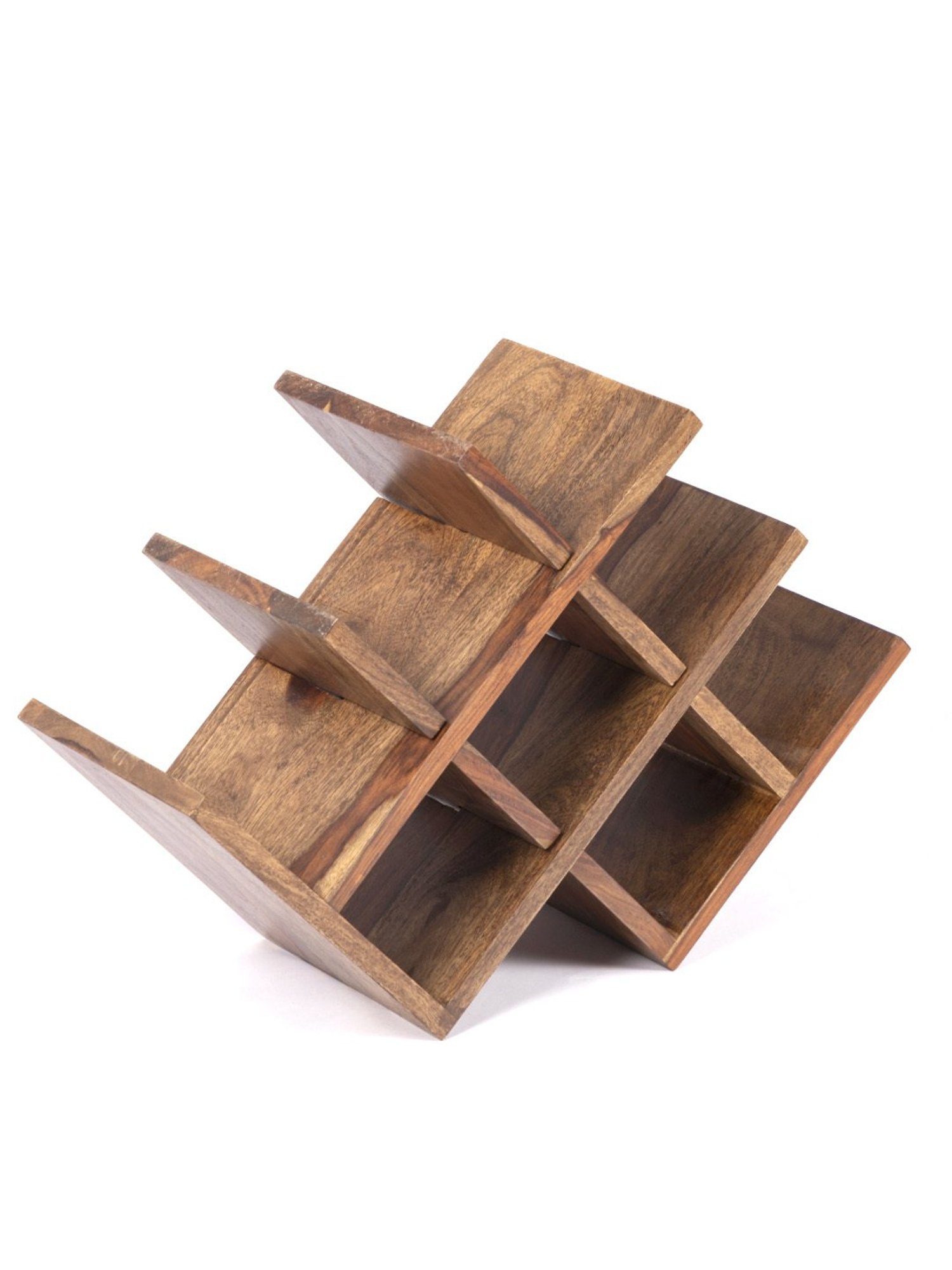 Ikiriya Kassel Solid Brown Wood Wine Rack Teak Finish