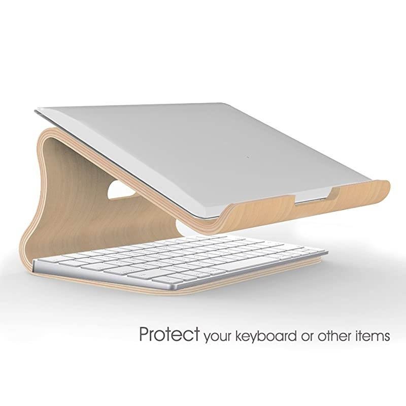 Notebook Stand Wooden Cooling Computer Holder Laptop Desktop Mount for MacBook Air Pro 13 15 Dell XPS Surface Chromebook 11 to 17 Birch