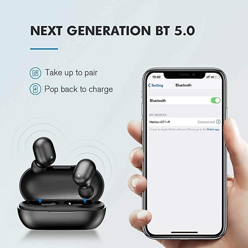 Wireless Earbuds, GT1 Bluetooth 5.0 Sports HD Stereo Touch Control Earbuds with IPX5 Waterproof/Fast Connection/Mini Case(Only 30g)/Total 12H Playtime (Obsidian Black)