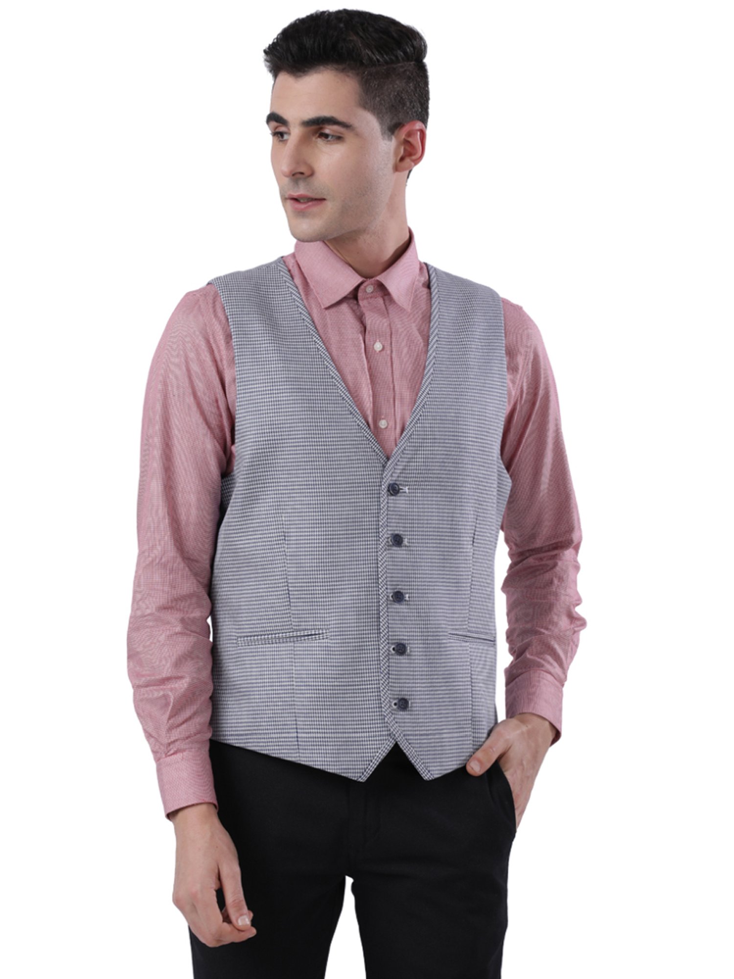 Raymond Grey Regular Fit Self Pattern Waistcoat