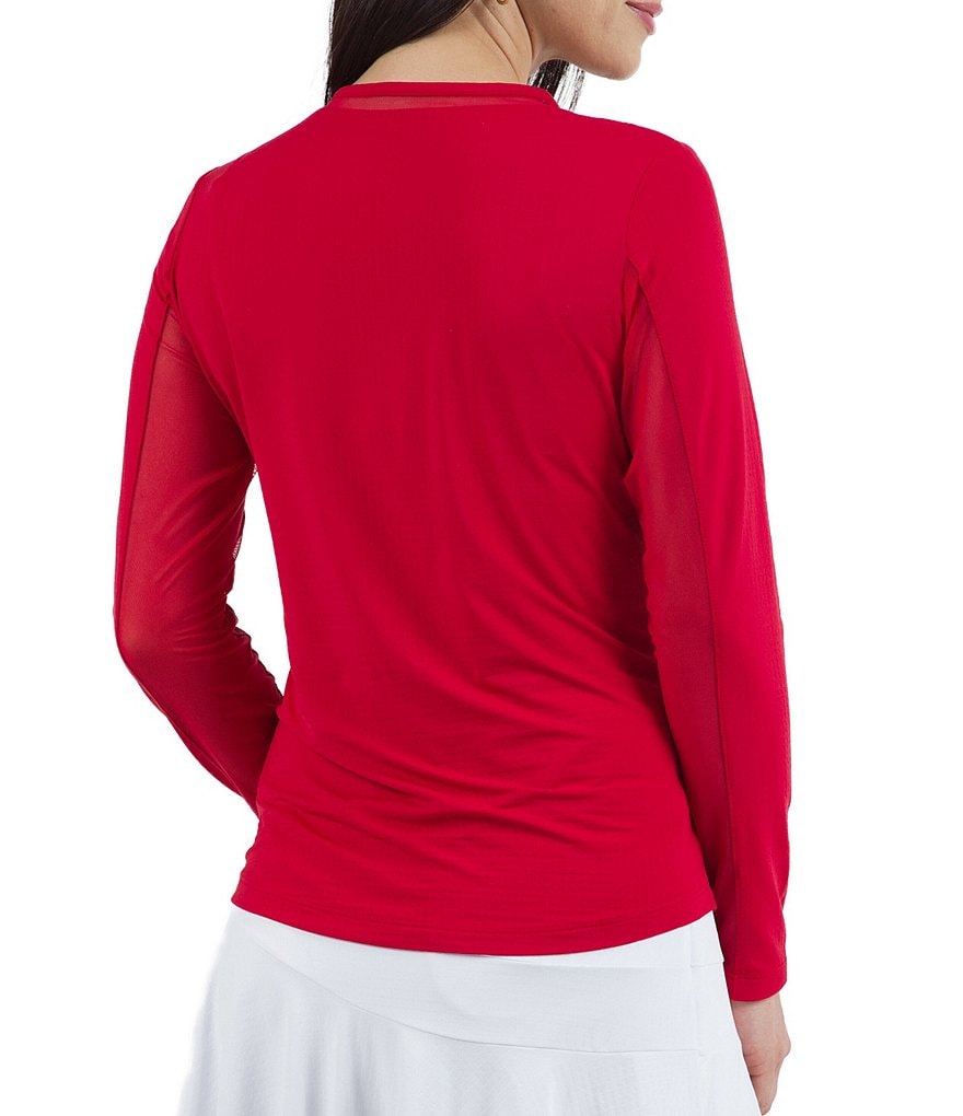 IBKUL Long Sleeve Mesh Inlay Crew Neck Top