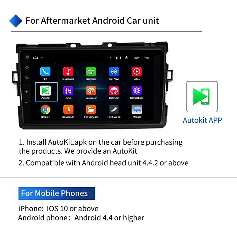 CarPlay Wireless to Android Head Unit, and Wired Android Auto, USB Dongle Compatible with all Android 4.4 or above Car Radio USB connection, Support Online Upgrade of APP & Box Version