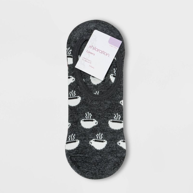 Women's Coffee And Alarm 3pk Liner Socks - Xhilaration™ Gray/Black 4-10
