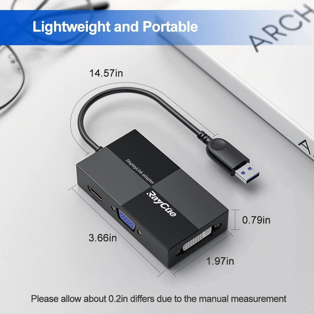 USB to HDMI VGA DVI External Monitor Adapter USB Multiple Monitor Adapter DisplayLink Video Converter 2K Full HD 2048x1152 Laptop Docking Stations Compatible for Windows Mac OS X System [NO Linux]