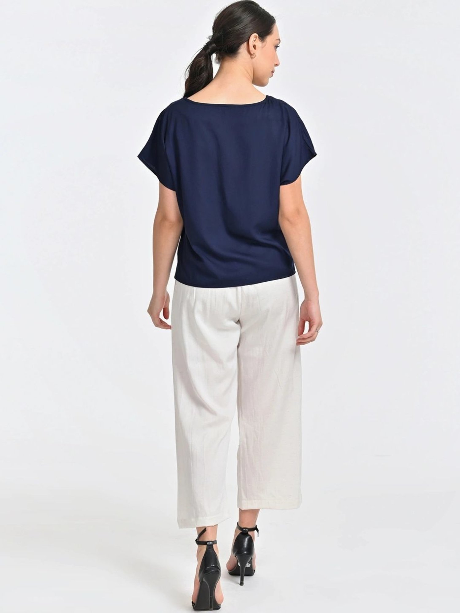 Saltpetre Indigo V-neck Top With Cream Trousers Co-ords Set