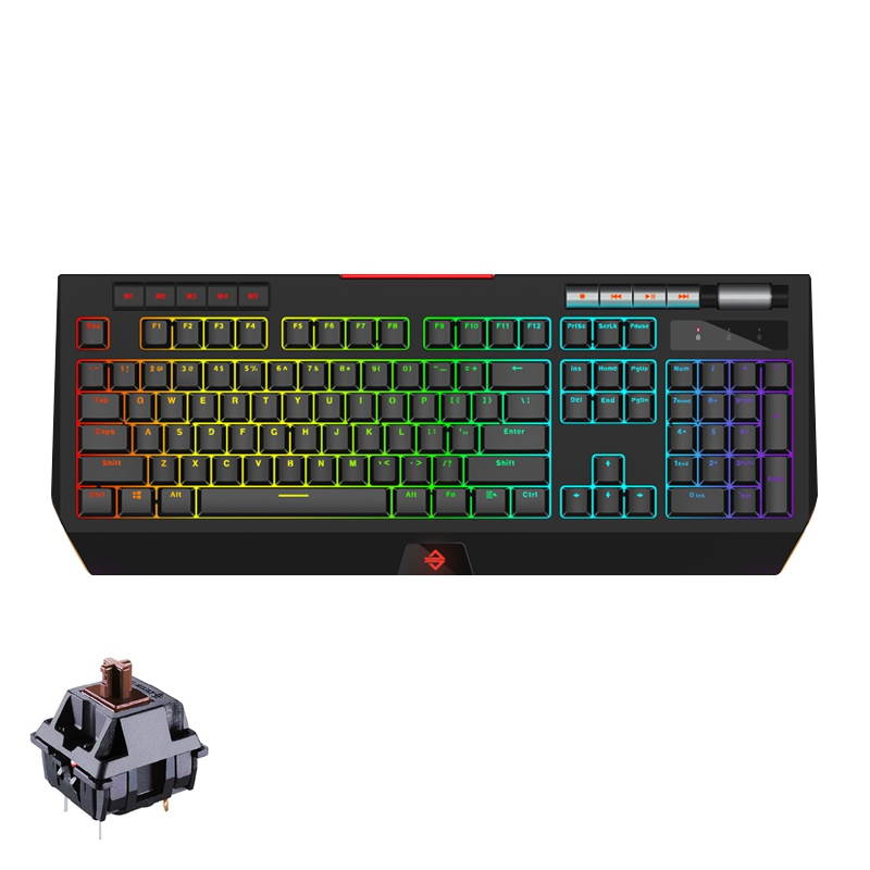 A-jazz AK525  Ergonomic Design, Cool Exterior USB  Wired Brown Mechanical RGB Gaming Keyboard - Black