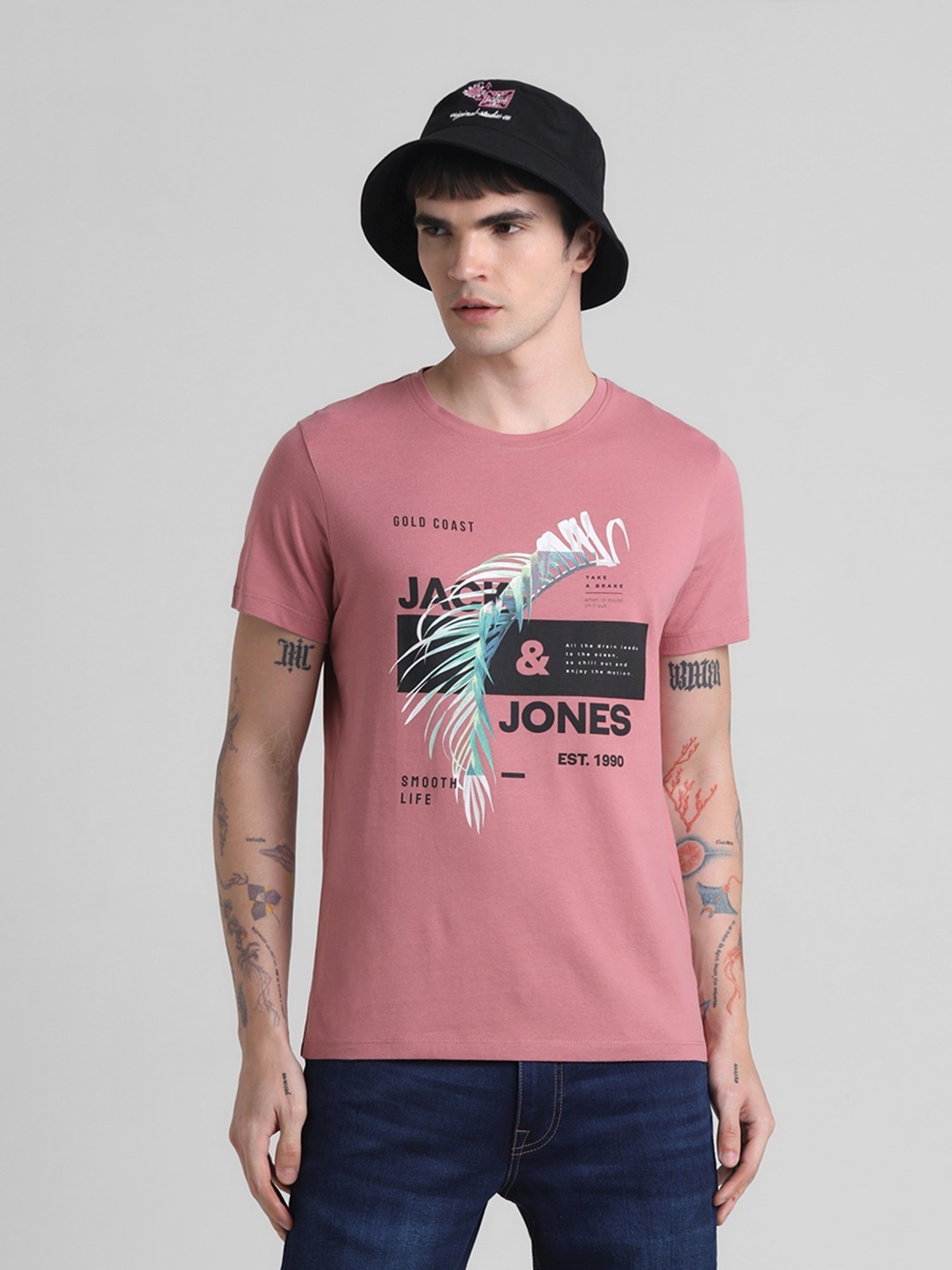 Jack & Jones Mesa Rose Cotton Slim Fit Printed T-Shirt