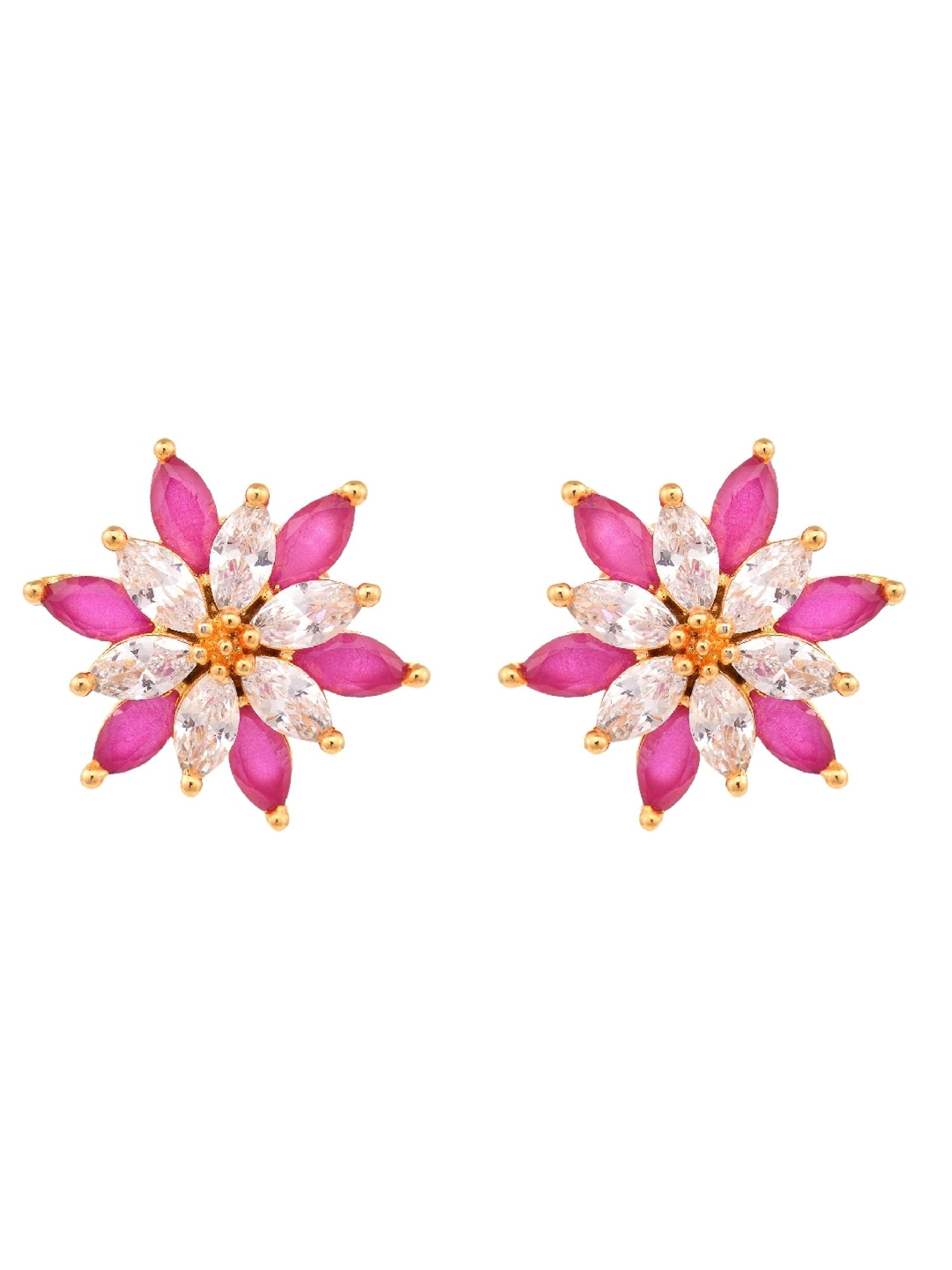 Saraf RS Jewellery Gold studs Red & White AD encrusted Earrings