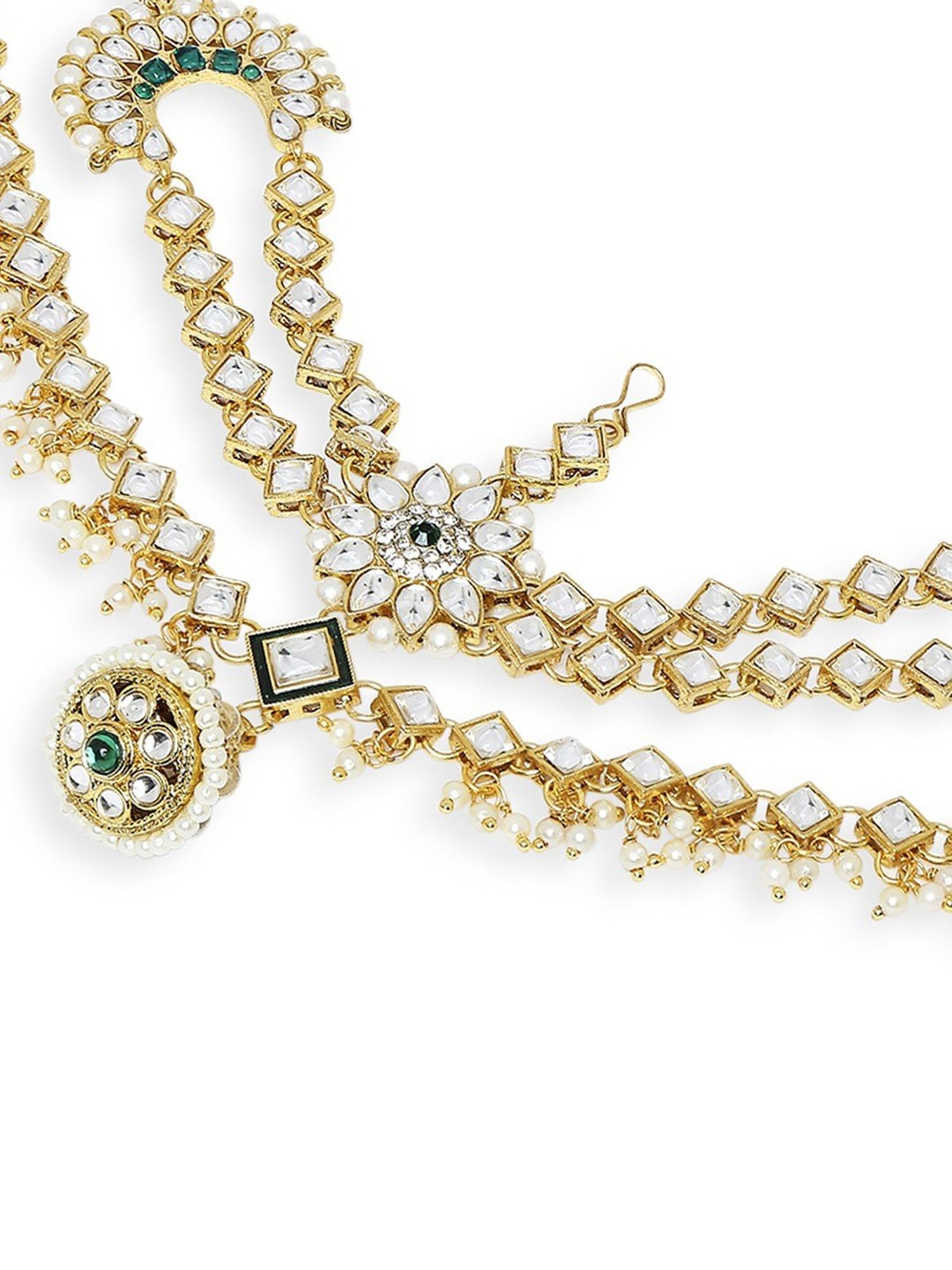 Oomph Gold Tone Kundan and Pearls Traditional Wedding Bridal Matha Patti