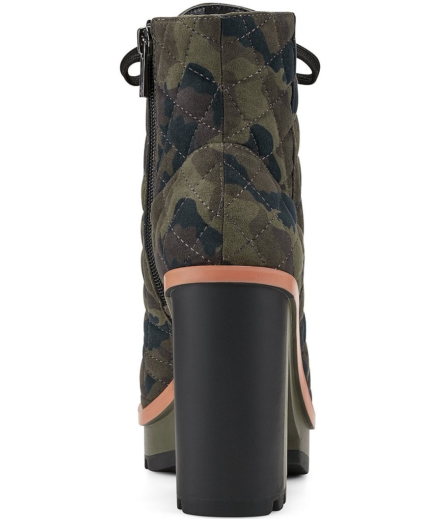 Jessica Simpson Lizzah Quilted Camo Print Peep Toe Platform Block Heel Lug Sole Booties