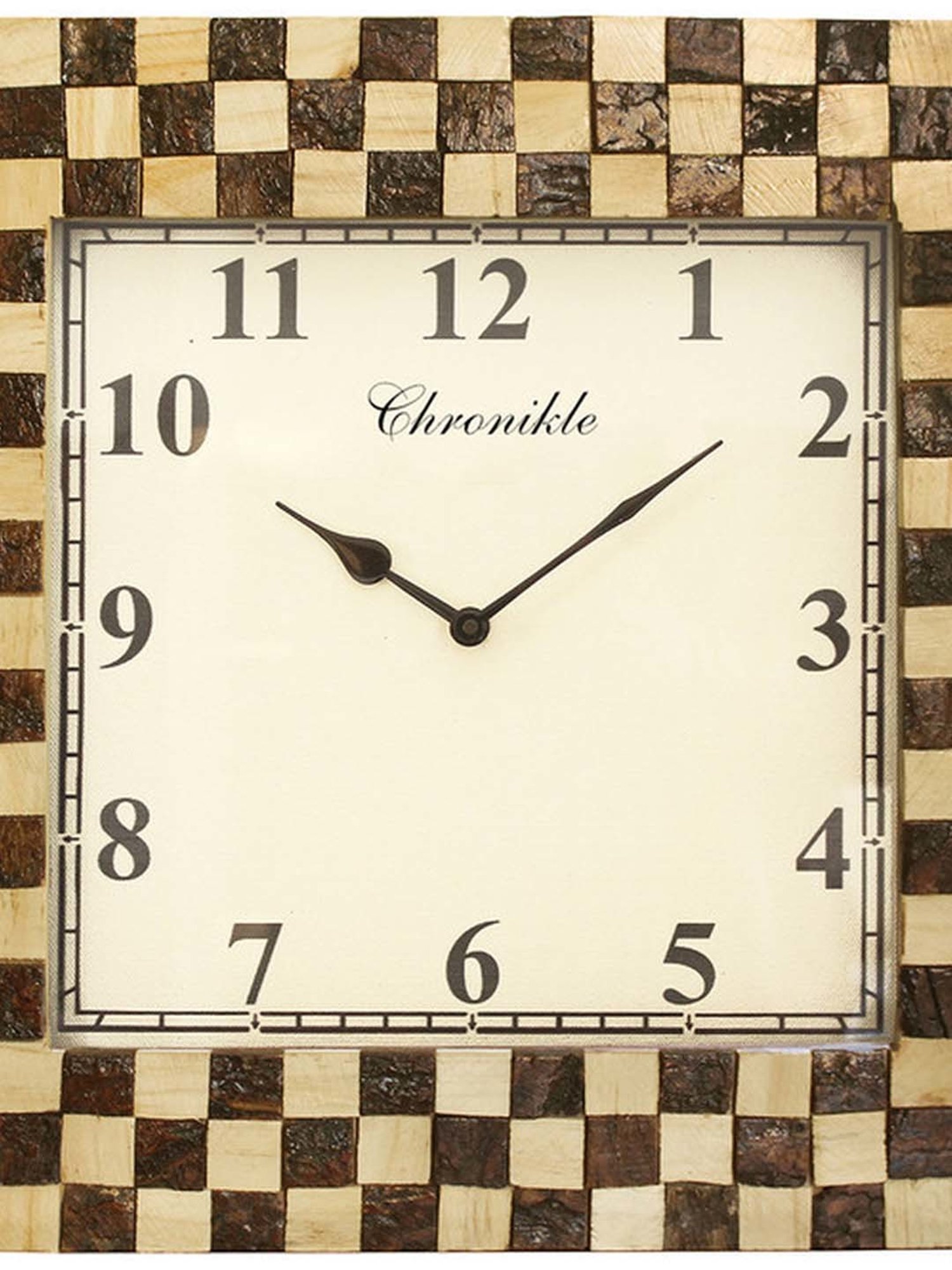 CHRONIKLE Brown Wood Elegant Square Shaped Dial English Number Analog Wall Clock