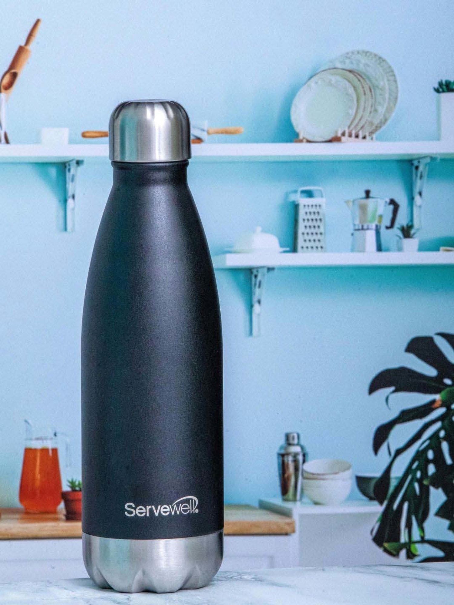 Servewell Jet Black Steel Bali Single Wall Water Bottle (0.75 L)