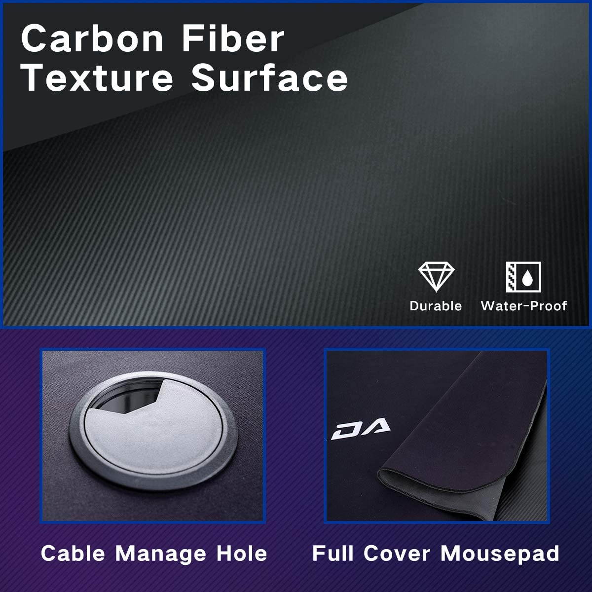 Gaming Desk 43.7 in Computer Desk Ergonomic Home Office Desk T-Shaped Racing Pro PC Gamer Desk with Full Cover Mousepad, Cup Holder and Headphone Hook, Black