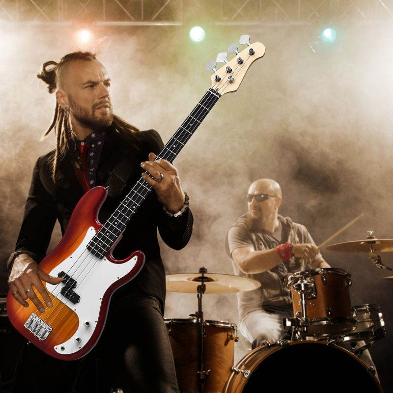 Sonart Full Size Electric Bass Guitar 4 String w/ Strap Guitar Bag Amp Cord Red