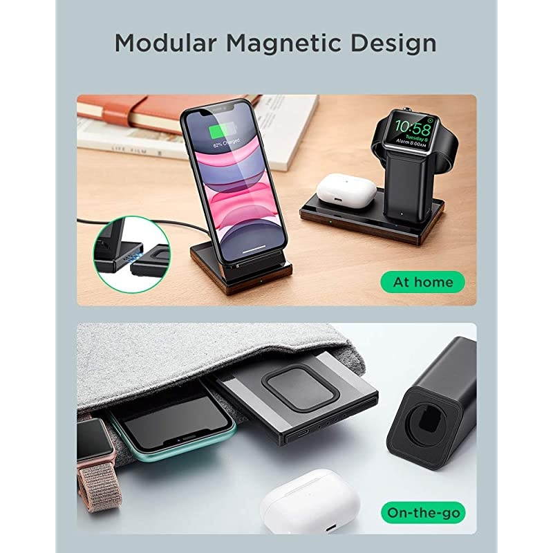 3-in-1 Wireless Charging Station, 15W for iPhone/AirPods/Apple Watch, Fast Wireless Charging Stand for iPhone 12/Mini/Pro/Pro Max/11/XR/XS/X, Apple Watch 2/3/4/5, AirPods Pro (No Adapter)