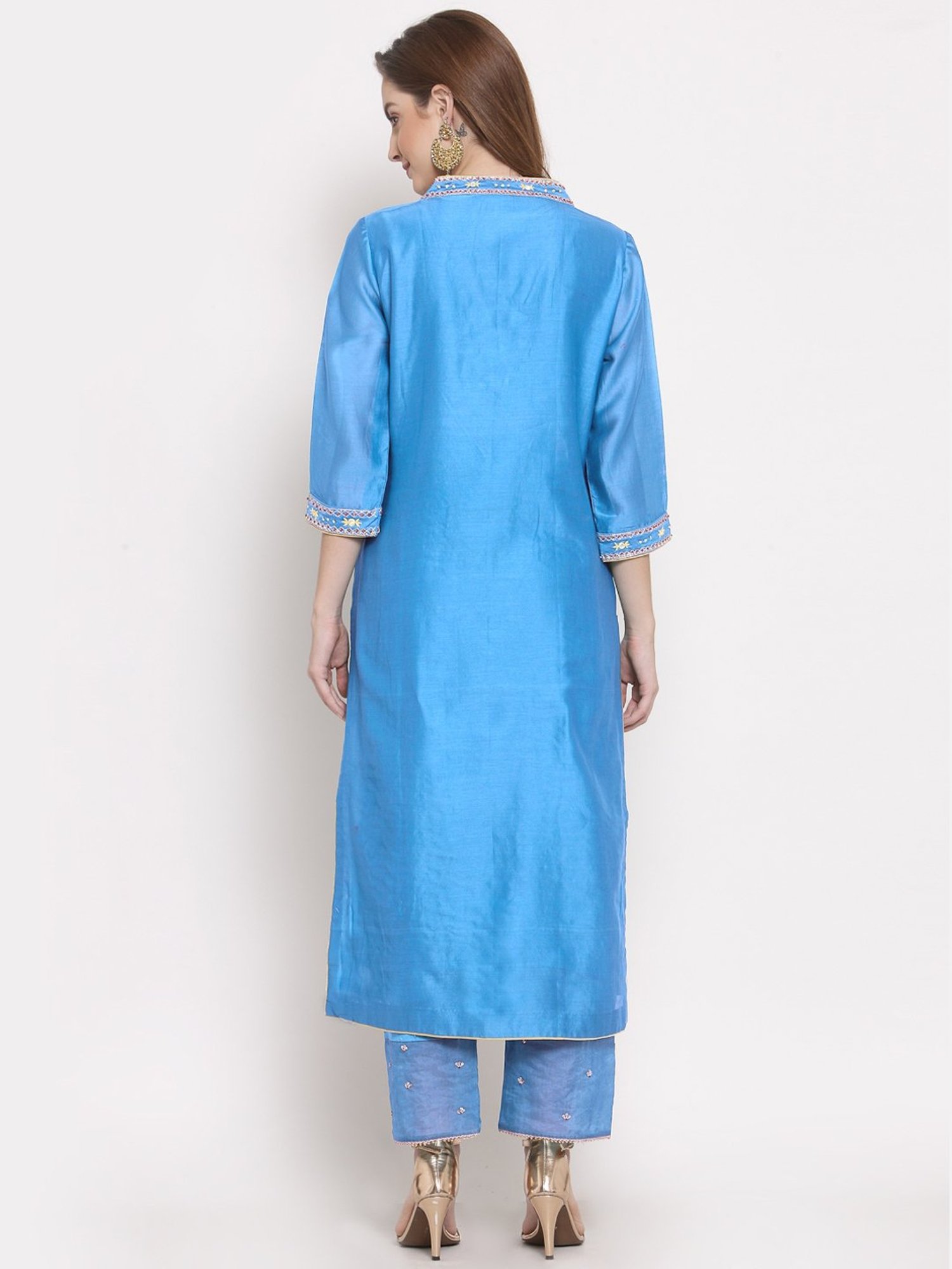 DART STUDIO Blue Embroidered Straight Kurta