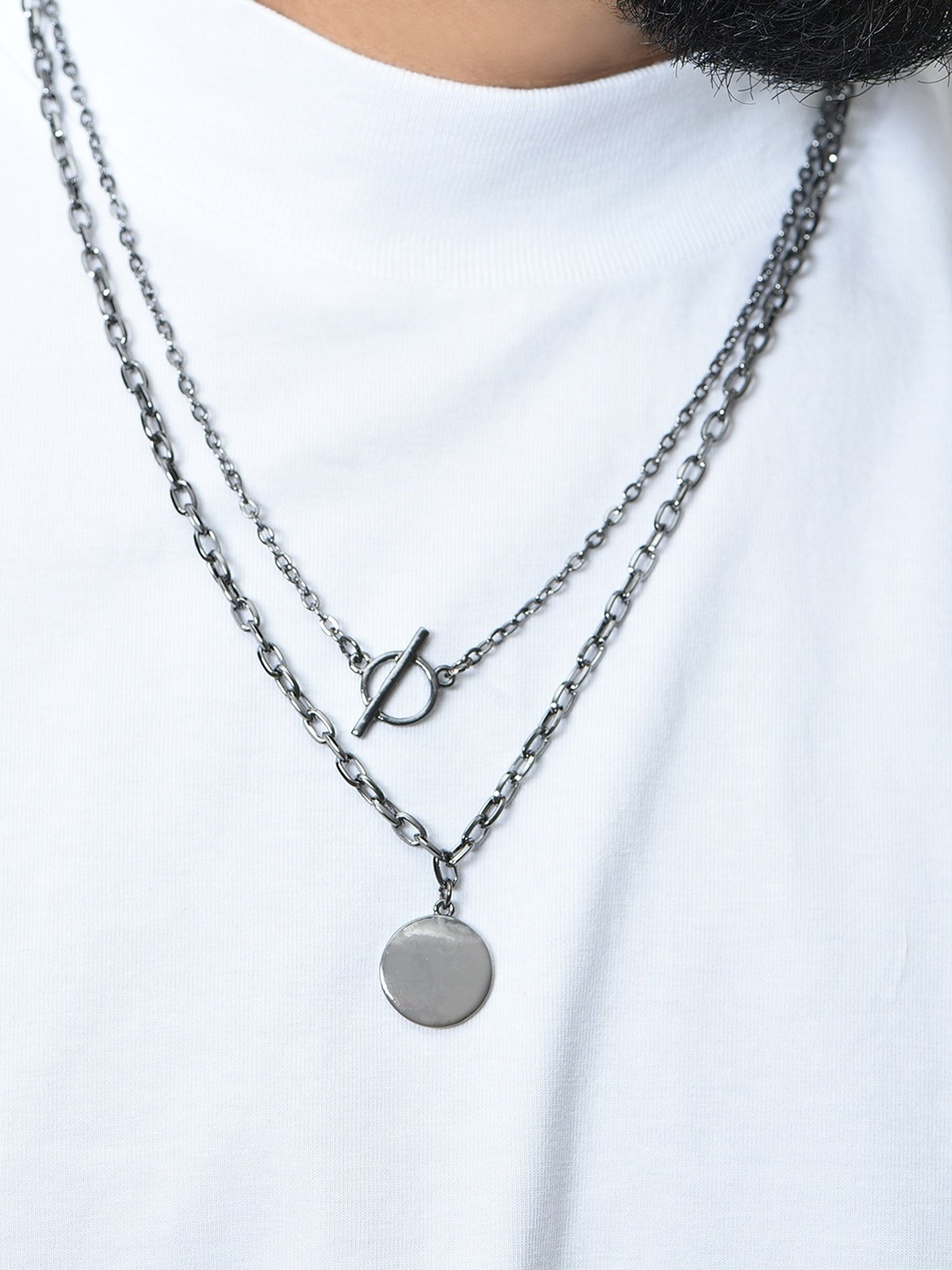 The Bro Code Geometric Shape Round Silver Necklace for Men