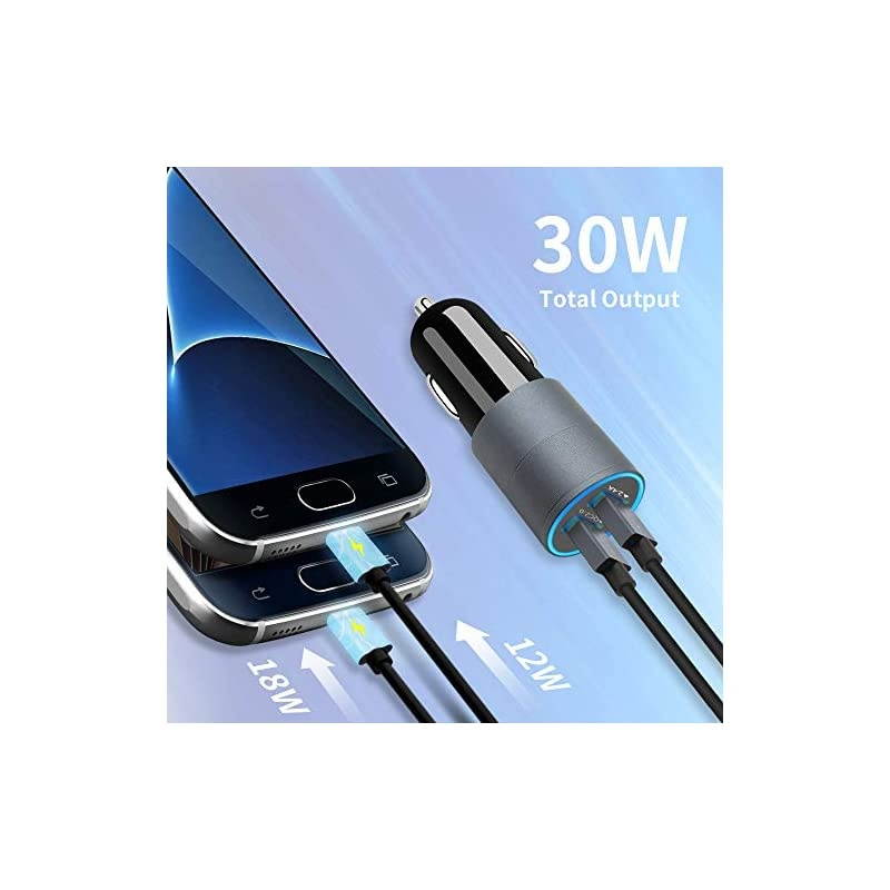 USB Fast Car Charger Compatible for Samsung Galaxy S7S6EdgeActive54 Note 54 J732 A10 Moto G54 Z2 LG Stylo 32 Plus K3020 Android phones 30W Dual Port Car Adapter with 3ft cable