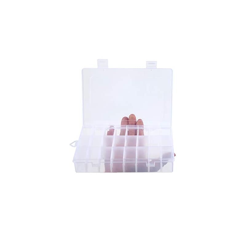Plastic Grid Box Storage Organizer For Display Collection with Adjustable Dividers - 24 Clear Grids - 7.8"x5.2"x1.5"