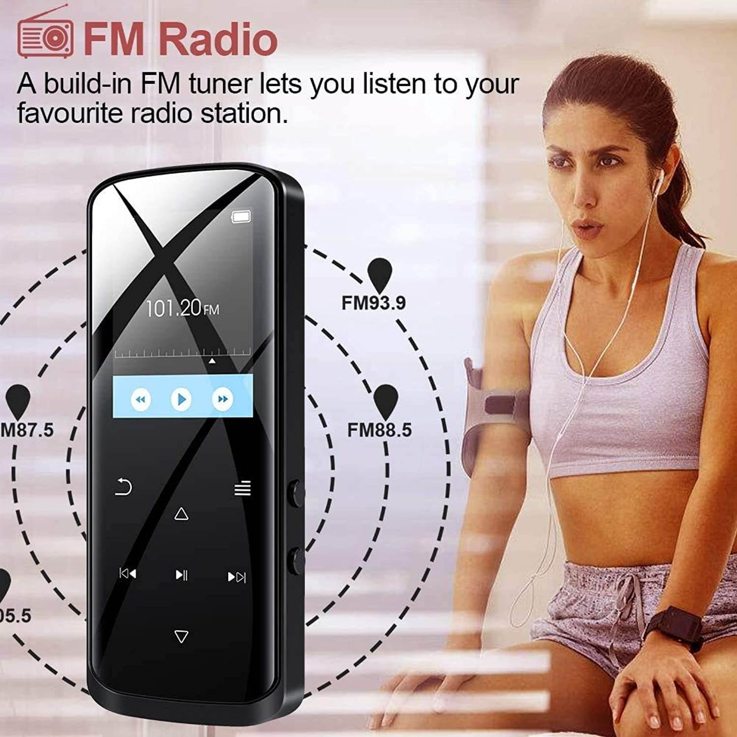RUIZU Mp3 Player, Mp3 Player with Bluetooth, 8GB Portable HiFi Lossless Sound Music Player with Speaker, FM Radio, Voice Recorder, E-Book, Video Player, Pedometer, Support up to 128GB(Black)