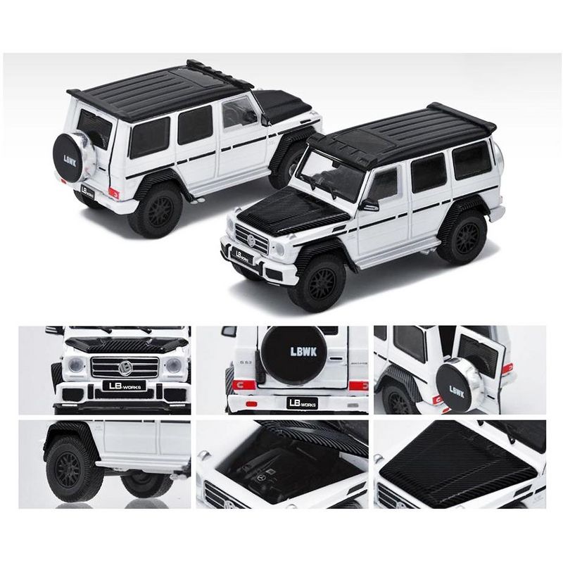 Mercedes-Benz AMG G63 LB Works Wagon White with Carbon Hood and Black Top 1/64 Diecast Model Car by Era Car