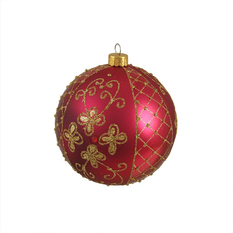 Sterling 4" Glitter Floral Shatterproof Christmas Ball Ornament - Pink