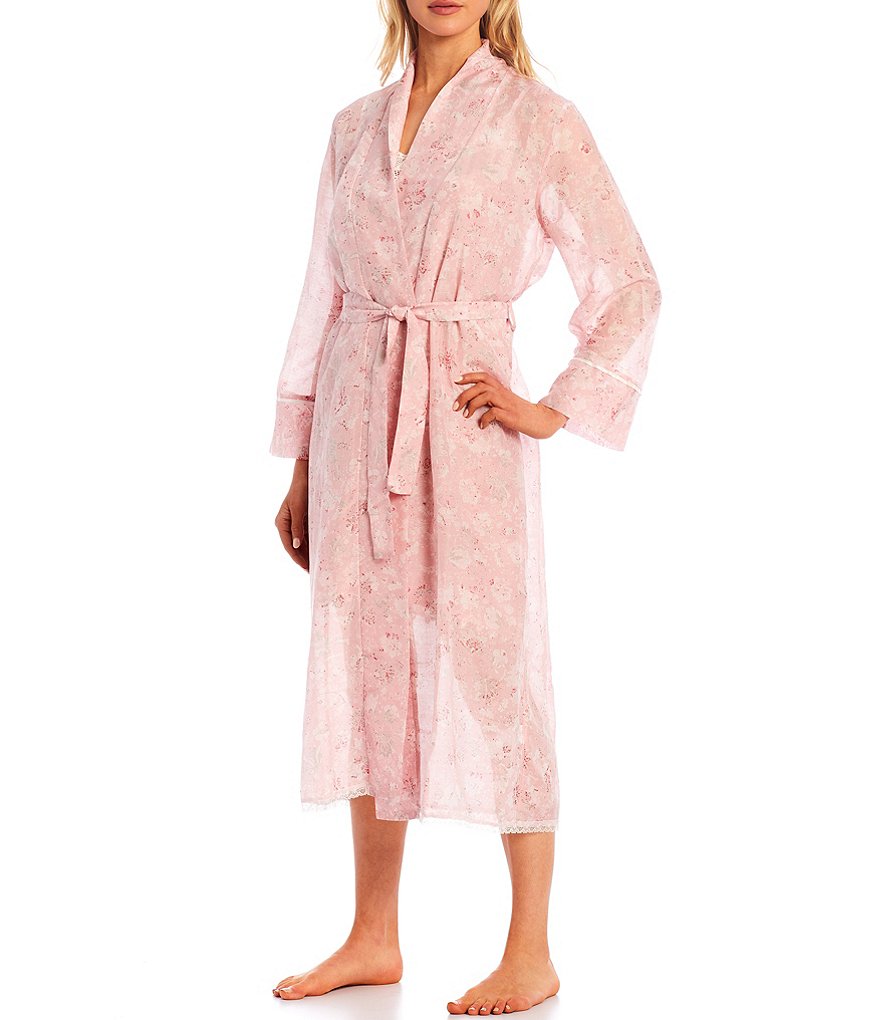 Papinelle Louis Floral Print Long Sleeve Woven Long Wrap Robe