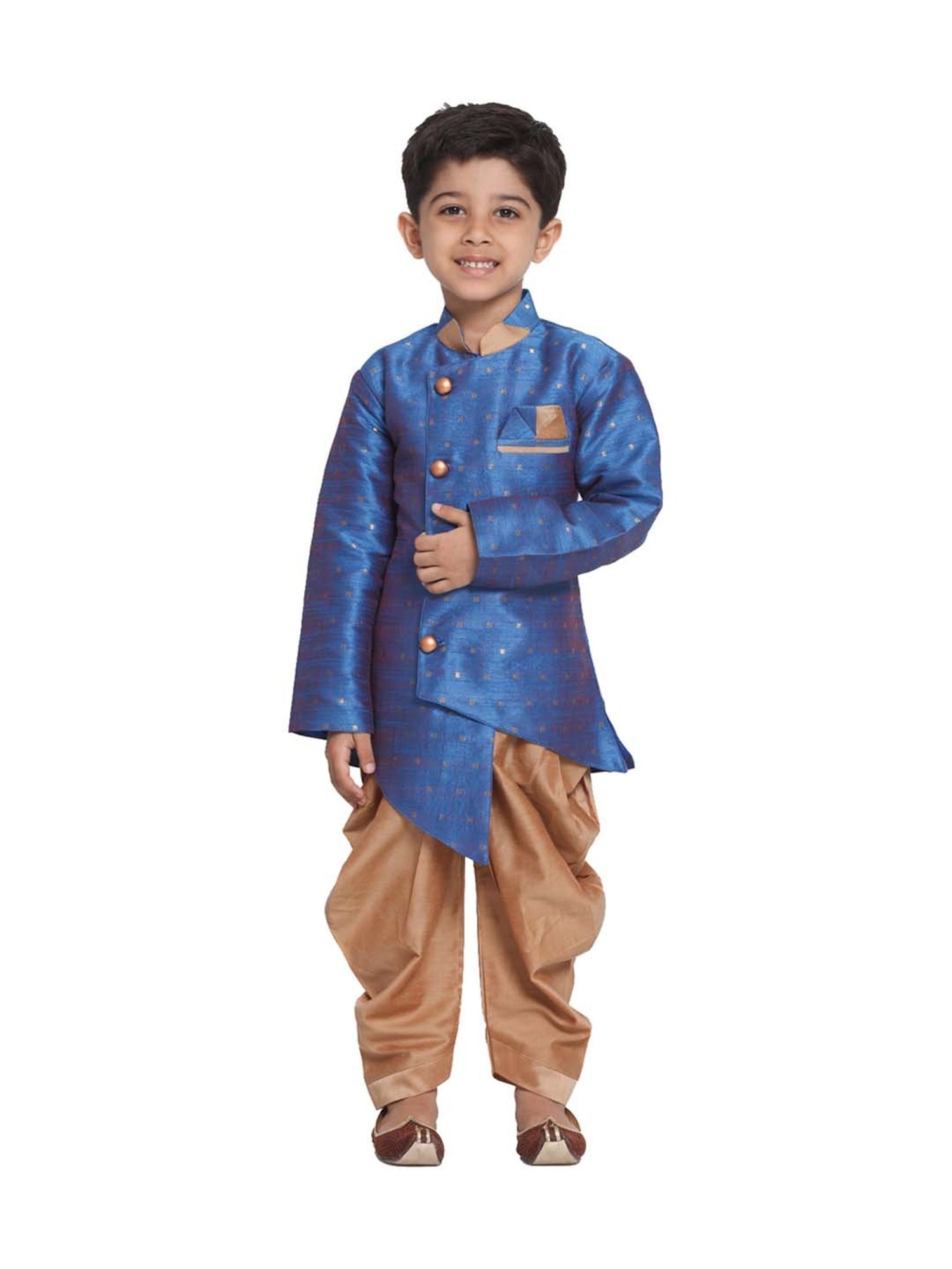VASTRAMAY Boys Turquoise Floral Full Sleeves Indowestern