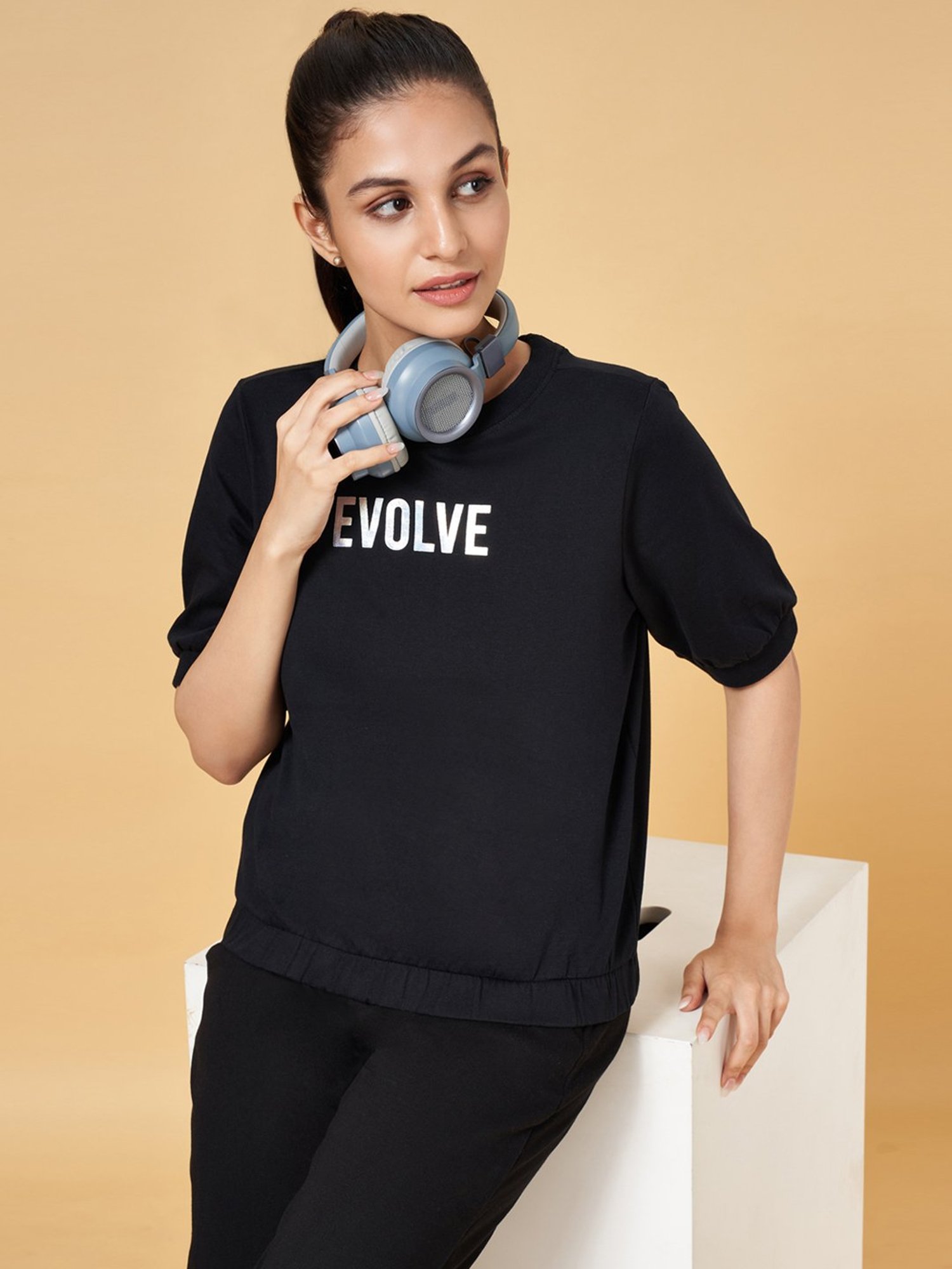 Ajile by Pantaloons Black Cotton Sports T-Shirt