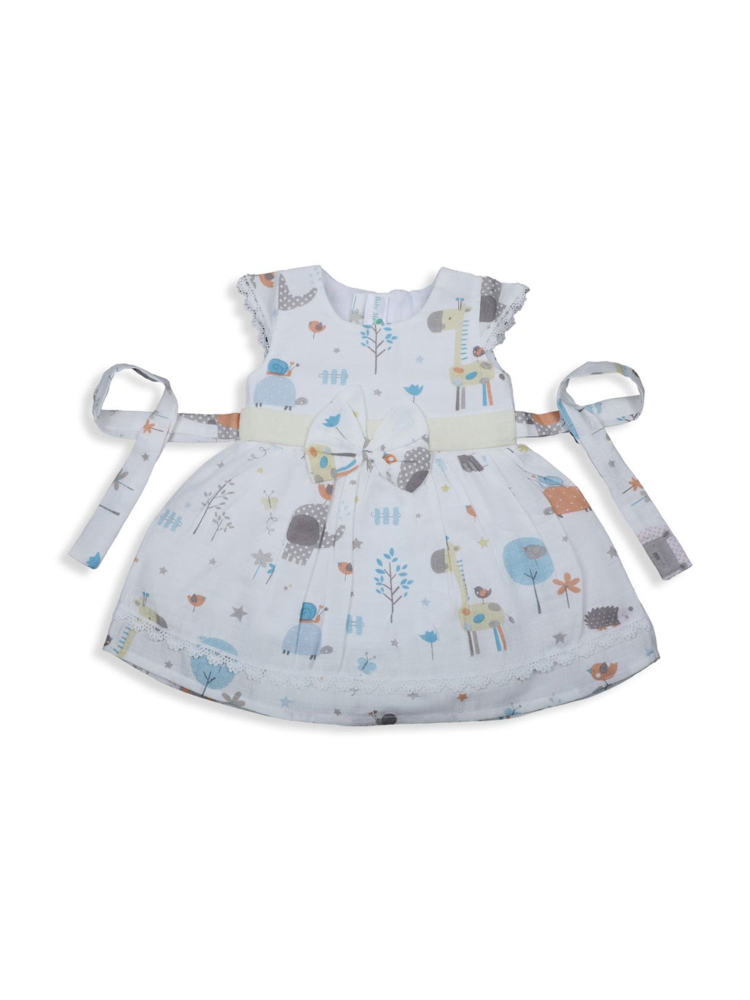 Baby Moo Kids White & Yellow Printed Dress