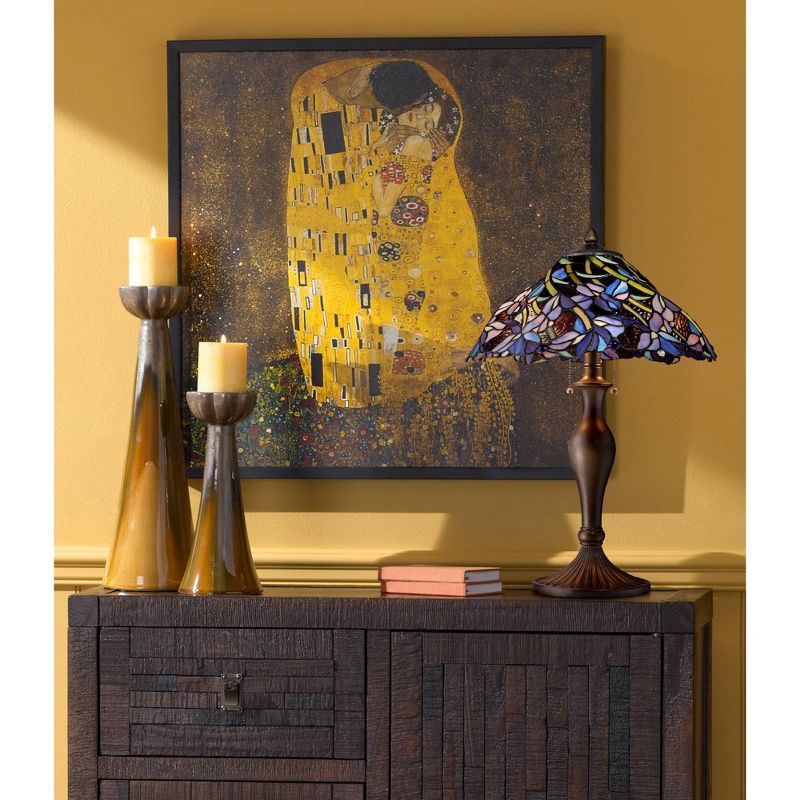 Robert Louis Tiffany Traditional Table Lamp Vintage Bronze Metal Floral Swirl Stained Art Glass for Living Room Family Bedroom