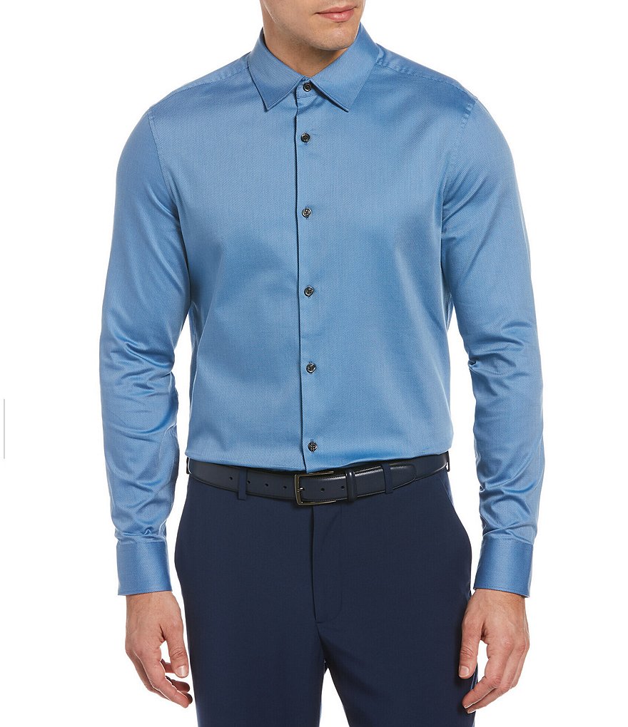 Perry Ellis Slim-Fit Water-Repellent Dobby Stretch Long-Sleeve Woven Shirt